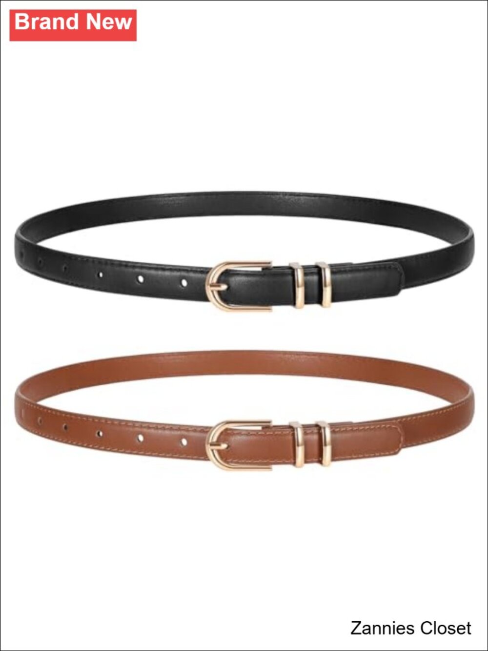 ✨ 2 Pack Women Skinny Faux Leather Belts Thin Gold Buckle Jeans Pants